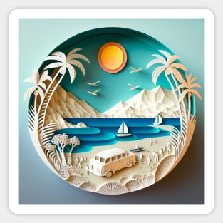 3D Effect Papercut Art - Beach Scene Sticker